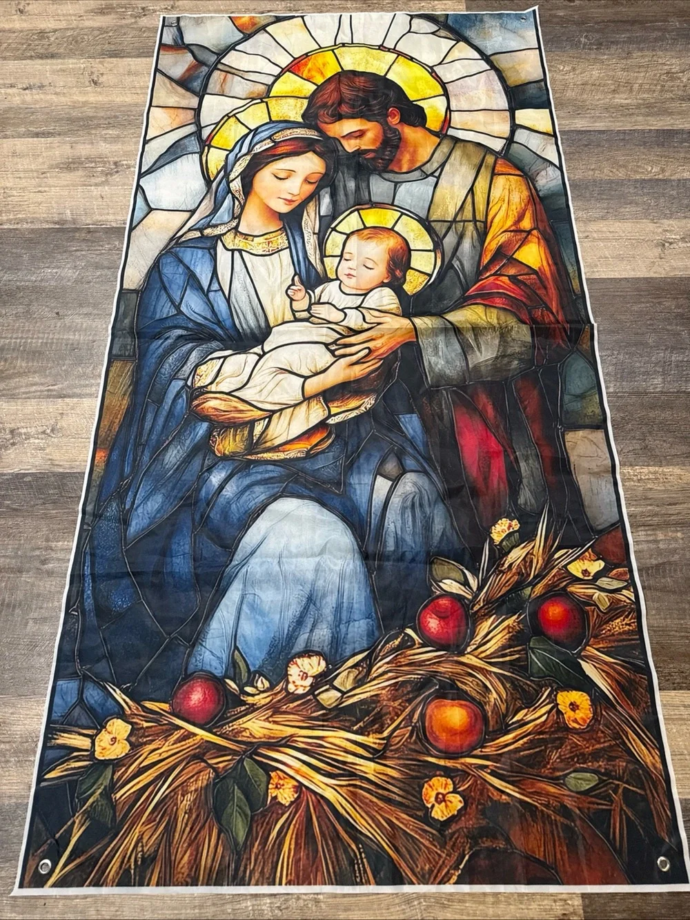 Stained-Glass Style Holy Family Flag/Banner - Blue, Gold, Red